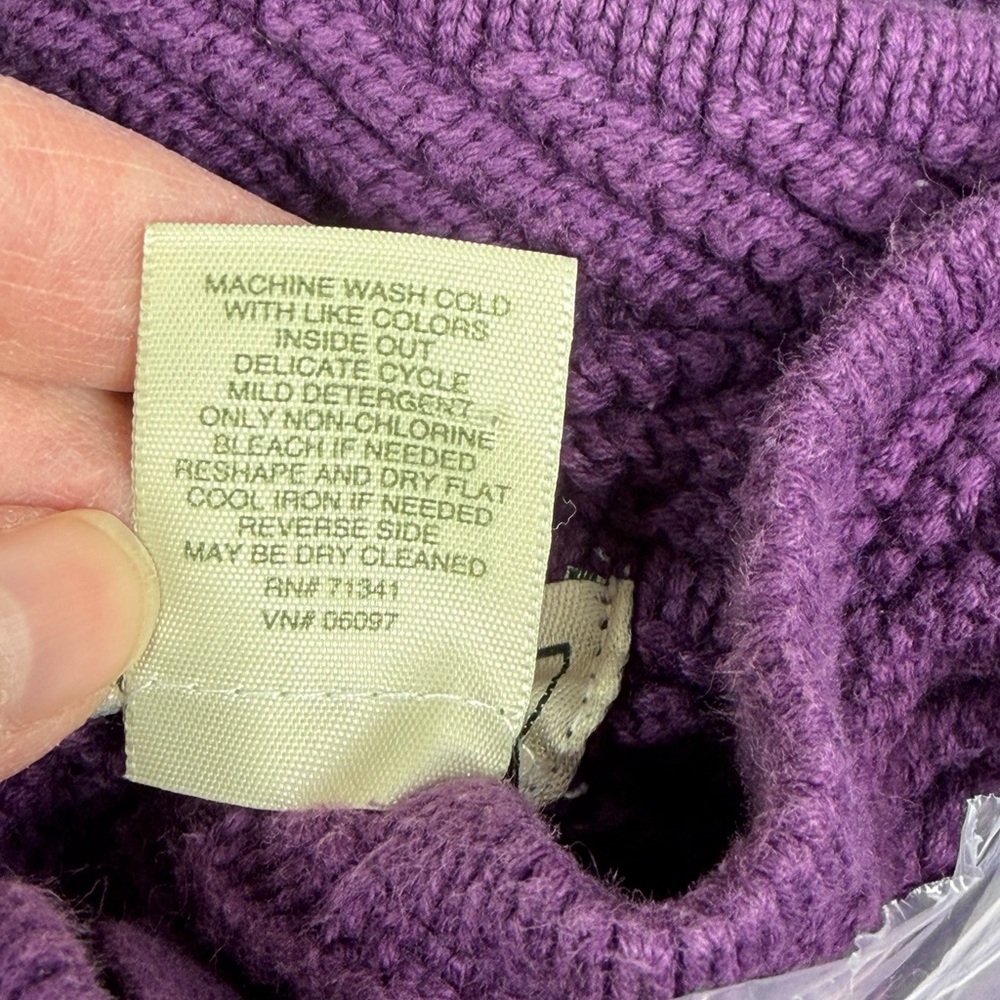 L.L. Bean Purple Cable-Knit Button-Front Cardigan - Picture 7 of 10